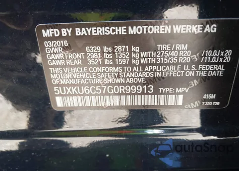 2016 BMW X6 xDrive50I from USA, damaged, VIN 5UXKU6C57G0R99913